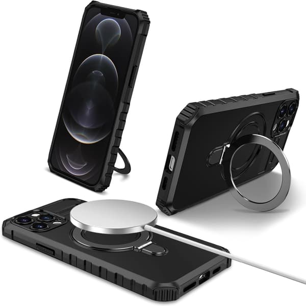Telefoncover - iPhone 12 Pro Max - Stødsikkert - Magnetisk holder - Sort Black iPhone 12 Pro Max