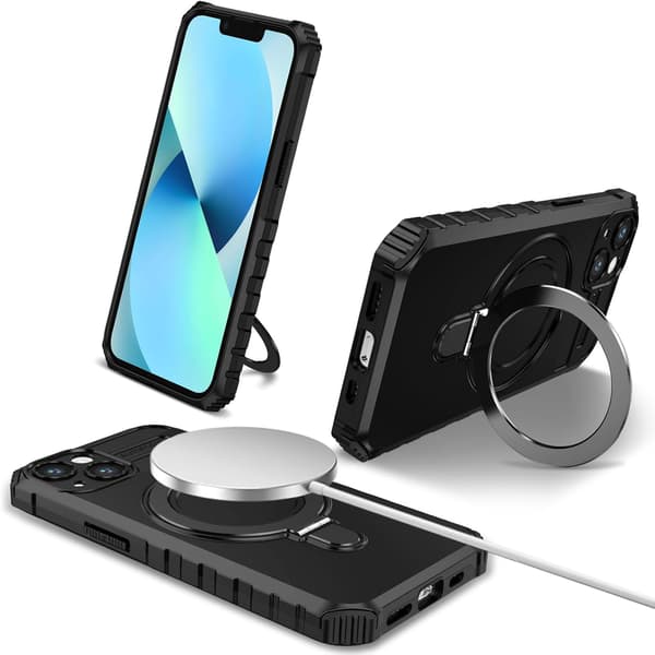 Telefoncover - iPhone 13 - Stødsikkert - Magnetisk holder - Sort Black iPhone 13