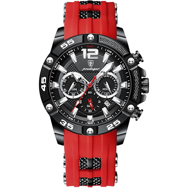 Kronograf Herrklockor Sport Quartz Klocka Lysande Datum Armbandsur för Män Silikonarmband 30M Vattentät