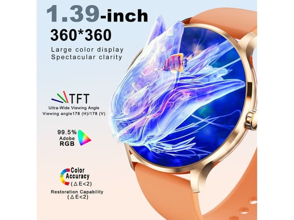 Smartklokke Qs80 1.39 Tommer Tft Full Touch Bluetooth 5.2 Ip67 Vanntett for Iphone Android Oransje