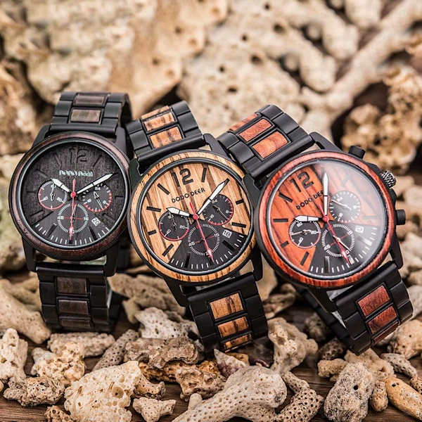 Herr Trä Klocka Quartz Unik Mode Handgjorda Träarmbandsur Perfekta Gåvor iDea