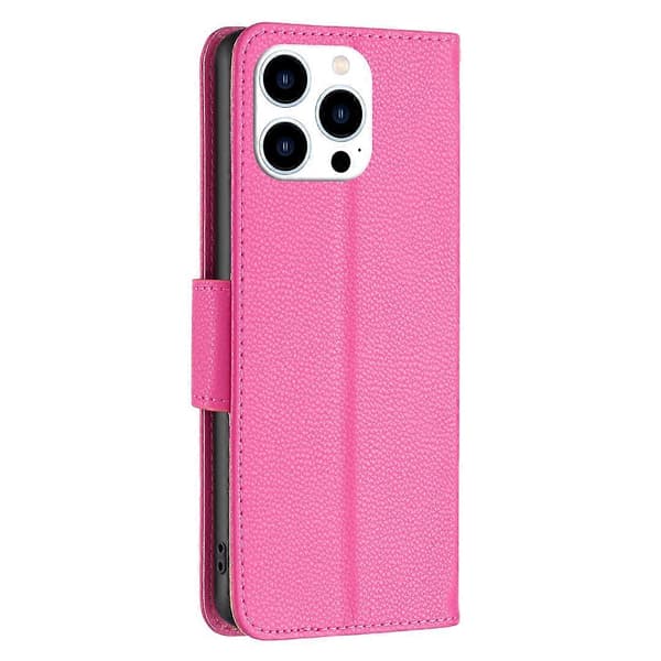 Til iPhone 16 Pro Lychee Tekstur Ensfarvet Læder Wallet Case Flip Cover