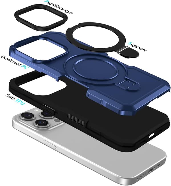 Telefondeksel - iPhone 15 Pro Max - Støtsikker - Innebygd stativ - Blå