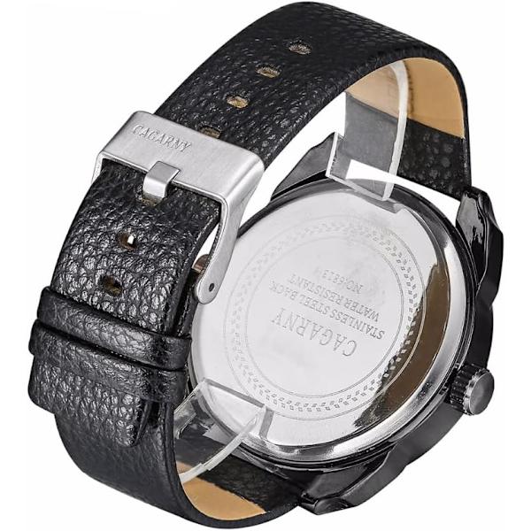 Minimalistisk herrklocka analog dubbel tid med läderarmband herrklocka