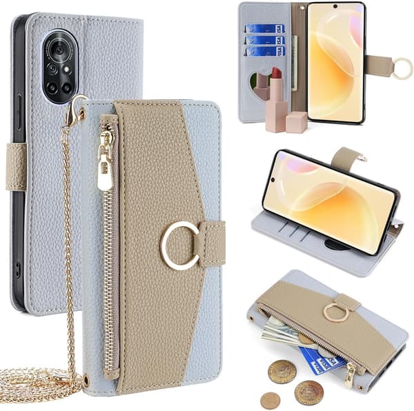 Wallet Case - Huawei Mate 30 Lite/nova 5i Pro/nova 5z - PU-lær - Støtsikker - Skulderstropp Blue