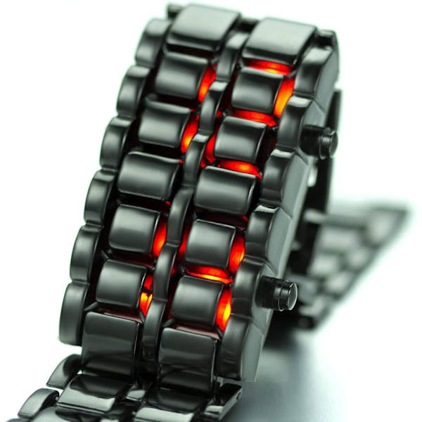Lava-stil klocka i rostfritt stål för män, rödblå LED digital klocka, svart armbandsklocka