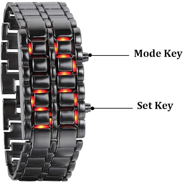 Lava-stil klocka i rostfritt stål för män, rödblå LED digital klocka, svart armbandsklocka