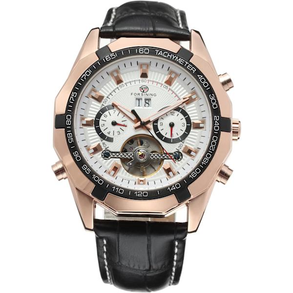 Herrklocka med automatisk uppdragning, Original Tourbillion, kalender, läderarmband FSG340M3T4