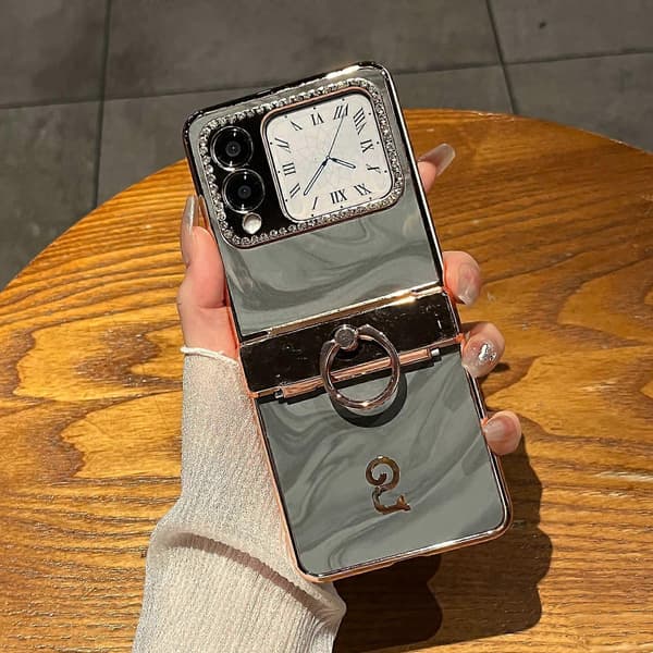 Til Huawei nova Flip 5G Etui Ringholder Rhinestone Dekor PU Læder PC Foldbart Telefoncover