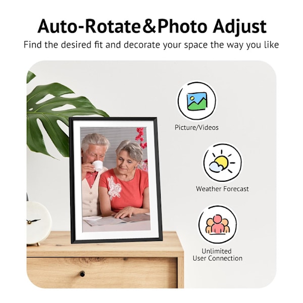 VEANXIN 10,1-tums digital fotoram, 1280x800 IPS LCD-pekskärm, 32 GB inbyggt minne - Vit