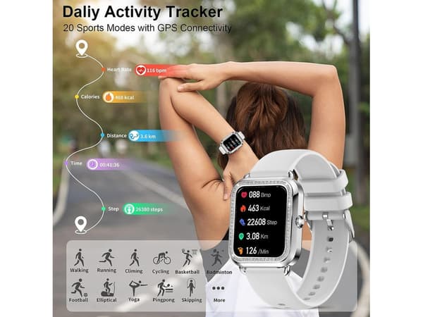 Smartwatch 1,57 tum Stegräknare Damklocka HD Full Touch Screen Android/IOS Grå