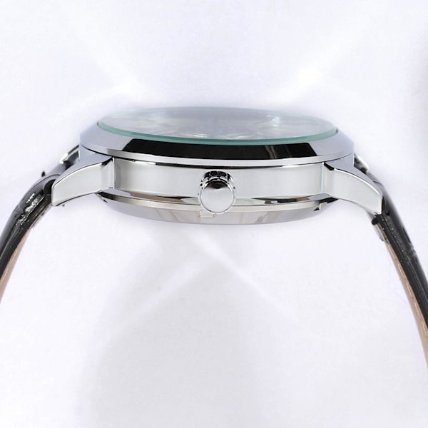 Automatisk herrklocka med självuppdragning, skeletturtavla och äkta läderarmband