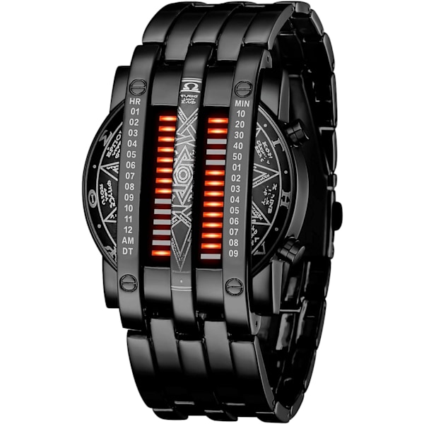 Binär Matrix Blå LED Digital Klocka Herr Klassisk Kreativ Mode Svartpläterade Armbandsur
