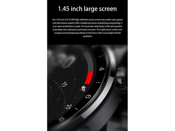 1,45 tommer HD Stor Skærm Smartwatch IP68 Vandtæt Egnet til Iphone og Android Sort