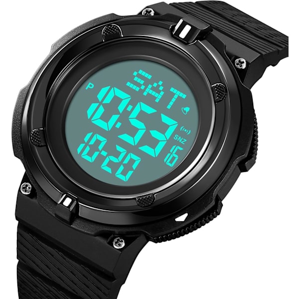 LED Digital Herrklocka Utomhus Sport Multifunktion Armbandsur Alarm Datumklocka för Män 50M Vattentät TPU Rem