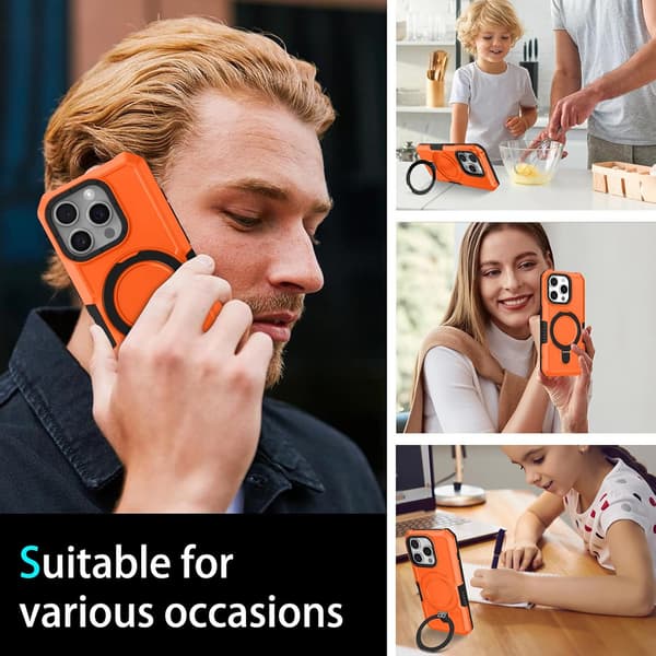 Telefondeksel - iPhone 16 Pro Max - Støtsikker - Innebygd stativ - Oransje