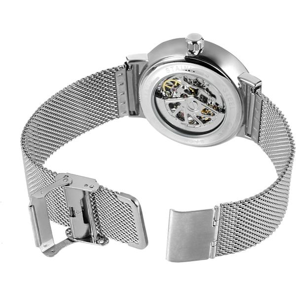 Automatisk herrklocka, fascinerande, vattentålig, populär skelettklocka med armband i rostfritt stål