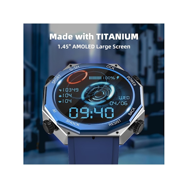 Smartklocka för män Svara/Ring samtal 1 45 AMOLED Taktisk Utomhus 100M Vattentät Fitness Tracker Klockor