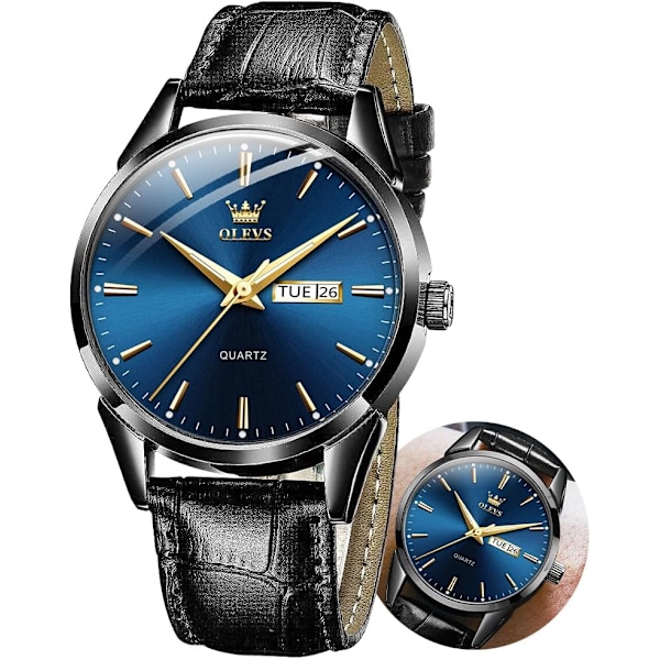 Herrklocka läder analog kvarts herrklocka klänning veckodatum business klassisk lysande läderrem 3ATM vattentät armbandsur älskare