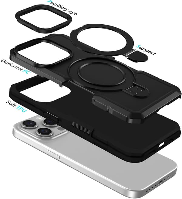 Telefondeksel - iPhone 15 Pro Max - Støtsikker - Innebygd stativ - Svart
