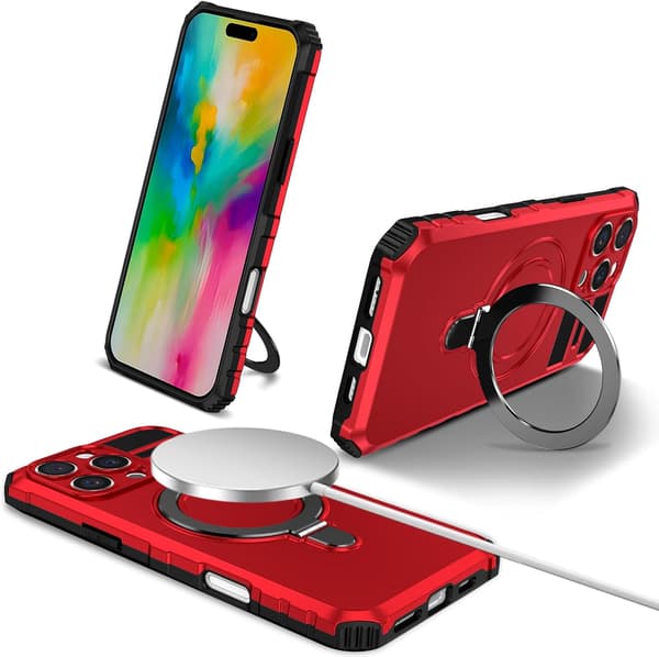 Telefoncover - Apple iPhone 16 Pro Max - Stødsikkert - Magnetisk Holder - Multi-Lag Red Apple iPhone 16 Pro Max