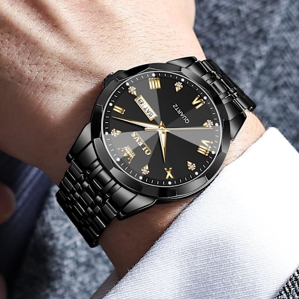 Herrklockor Kvarts Mode Business Vattentät Klocka Analog Rostfritt Datum Vecka Diamant…