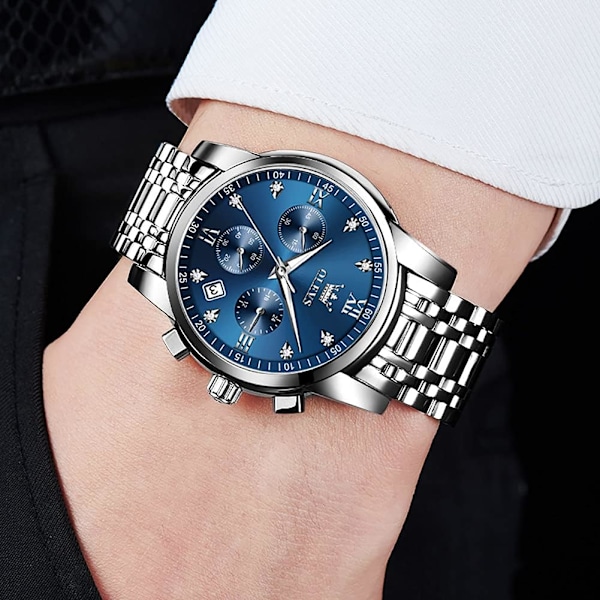 Multifunktionell Vattentät Luminous Chronograph Klocka för Män med Flera Urtavlor (Guld Silver)
