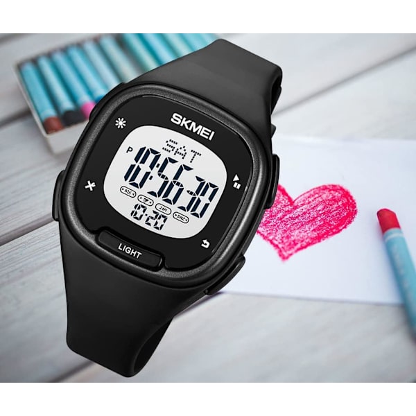 Fyrkantig Unisex Digital Klocka Multifunktion Stoppur Alarm Nedräkning Dubbel Tid PU Rem Vattentät Armbandsur för Kvinnor Män