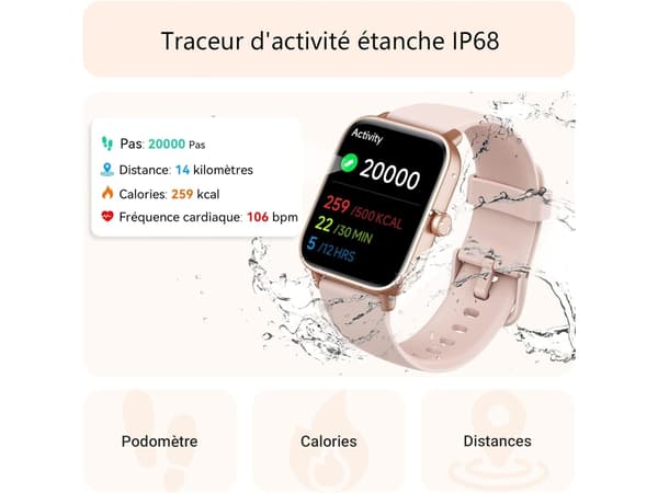 1,8-tums Smartwatch med Bluetooth-samtalsfunktion IP68 Vattentät för Android iOS Rosa