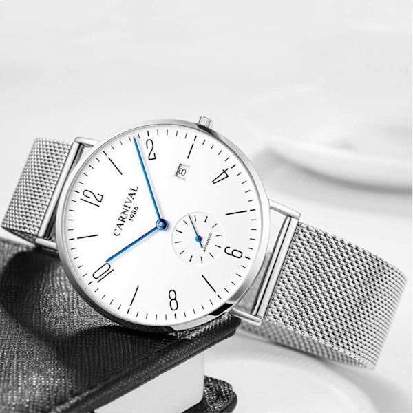 Herrklocka Automatisk Mekanisk Klocka Safirglas Vattentät Rostfritt Stål Mesh Armband Enkel Klocka