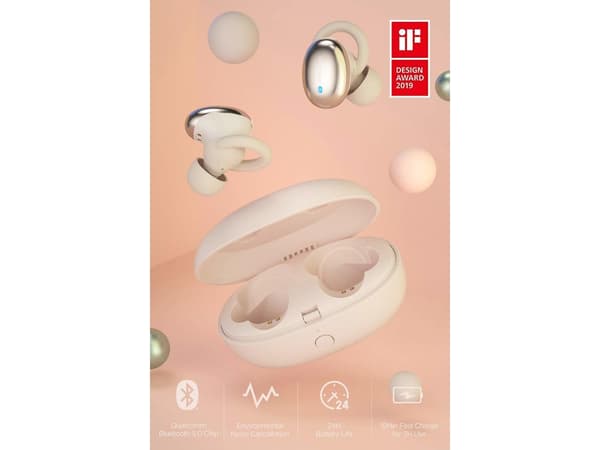 True Wireless Hörlurar Stilren Uppspelningstid Timmar Bluetooth Guld