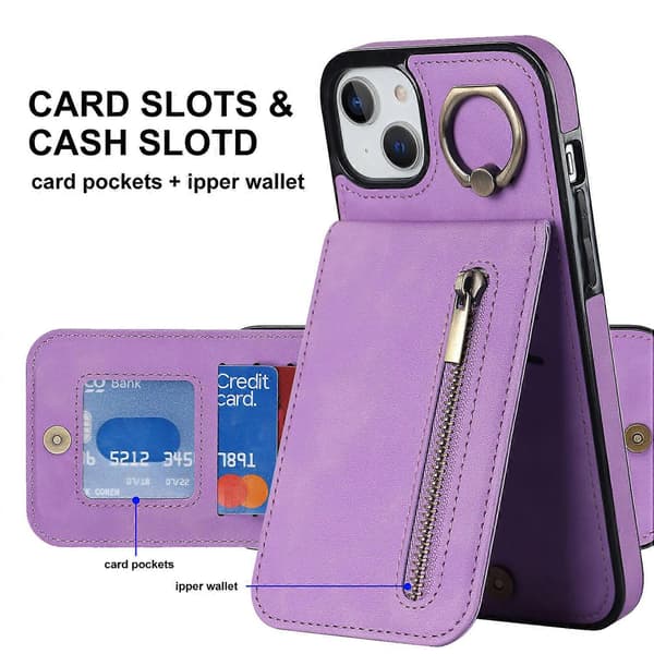 För iPhone 15 Plus Baksida RFID-blockerande Telefonfodral Plånbok Retro PU+TPU Ställfodral