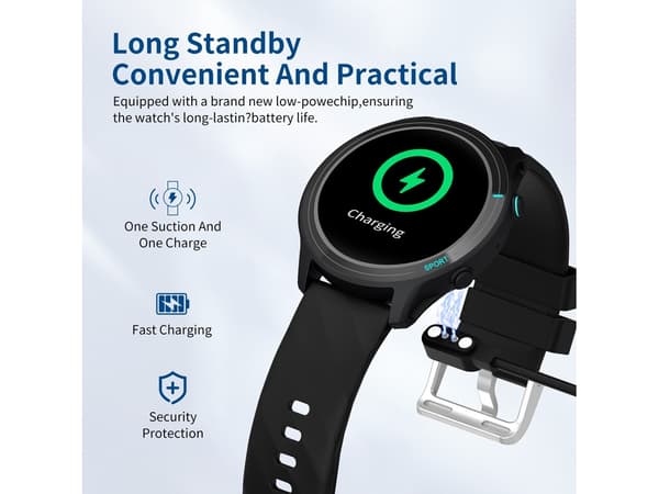 1.52 tommer Touch Screen Smartwatch Sundhedsovervågning Søvnovervågning IP68 Vandtæt Sort