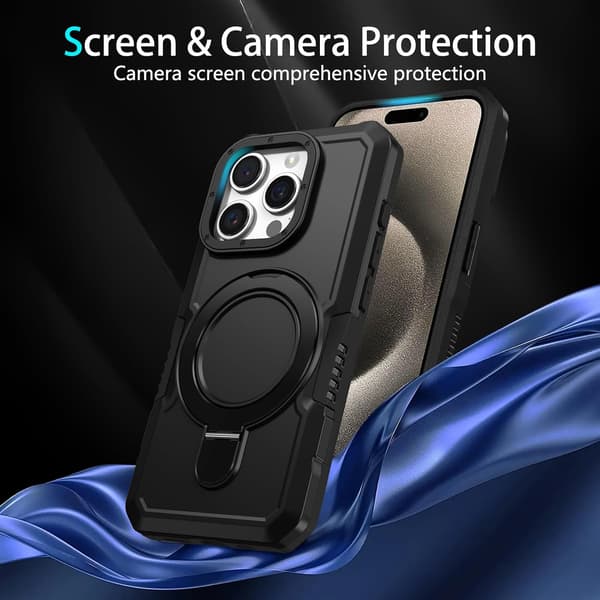 Telefoncover - iPhone 15 Pro Max - Stødsikkert - Indbygget stativ - Sort