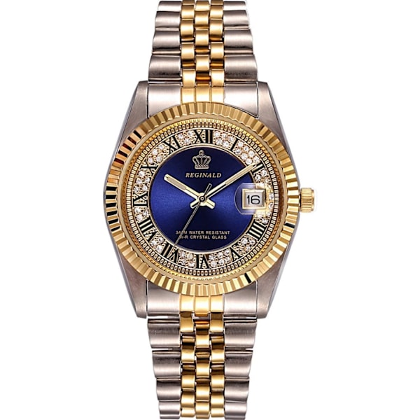 Lyxig Dam Analog Klocka Diamant Guld Rostfritt Stål Quartz Klocka Vattentät Kalender Lysande Klocka