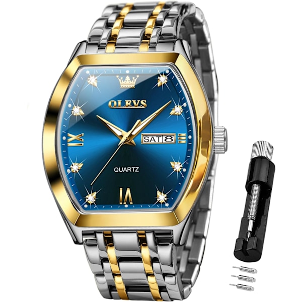 Guld Herrklockor Design Diamant Fyrkantig Tonneau Rostfritt Stål Vattentät Självlysande Unika Lyxiga Arbetsdag Armbandsur Herr