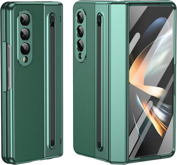 Foldbart Etui - Samsung Galaxy Z Fold4 - Penholder - Mat PC - PU Læder - Grøn Green Samsung Galaxy Z Fold4