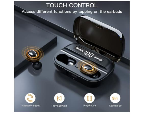 In-Ear Hörlurar Stereo Hifi Display Bluetooth Vattentät Svart