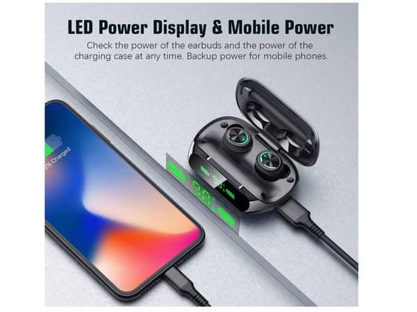 Hörlurar utan knappar, Touch Time Playback, Bluetooth, Vattentäta, Svarta