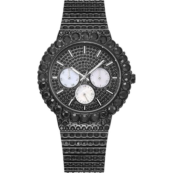 Hip Hop Herrklocka Bling Lyxig Stil Full Diamant Rostfritt Stål Datum Vecka Quartz Analog Display Vattentät Herrarmbandsur