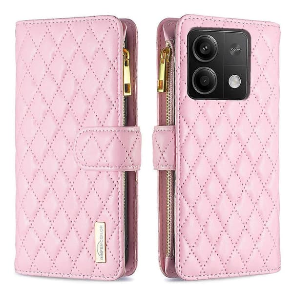 Fodral för Xiaomi Redmi Note 13 5G Rombmönstrad Läderfodral med Dragkedja