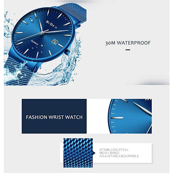 Herr Ultratunn Minimalistisk Klocka Casual Quartz Datumklocka Vattentät Rostfritt Stål Män Slim Enkel Armbandsur