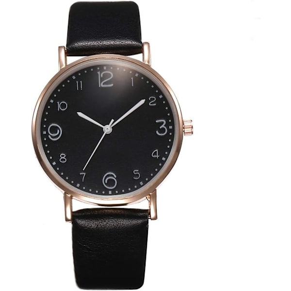 Mode Dam Läderarmband Analog Kvarts Armbandsur Gyllene Damklocka Enkel Numrerad Klänningsklocka