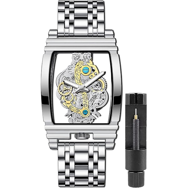 Affärsmän Klocka Dubbelsidig Ihålig Transparent Analog Display Rostfritt Stål Quartz Vattentät Kreativ Herrarmbandsur