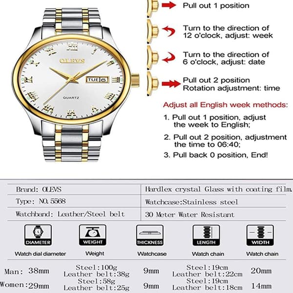 Herr Quartz Chronograf Klocka Vattentät Klocka med Stor Urtavla och Datum (Silver)