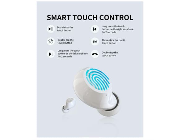Smart Touch Hours Bluetooth Vattentäta Hörlurar Vita