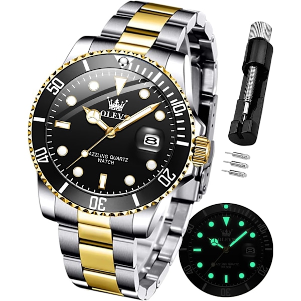 Herrklockor rostfritt stål analog kvarts kronograf månfasklocka vattentät lysande armbandsur för män present