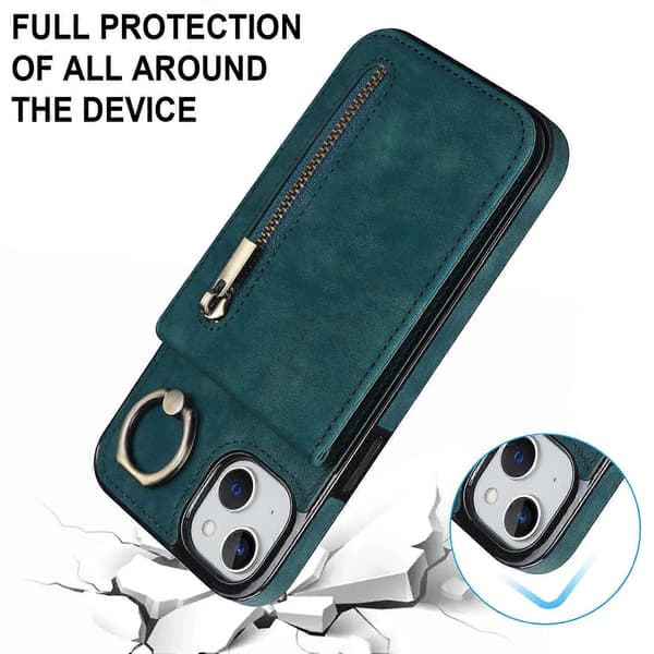 För iPhone 15 Plus Baksida RFID-blockerande Telefonfodral Plånbok Retro PU+TPU Ställfodral