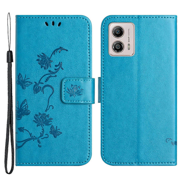 För Motorola Moto G53 5G/G23 4G/G13 4G Fjäril Blommönster Läderfodral Telefon Skal med Ställ Plånboksrem