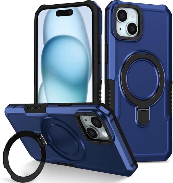 Mobilskal - iPhone 15 - Stöttåligt - Dold Hållare - Blå